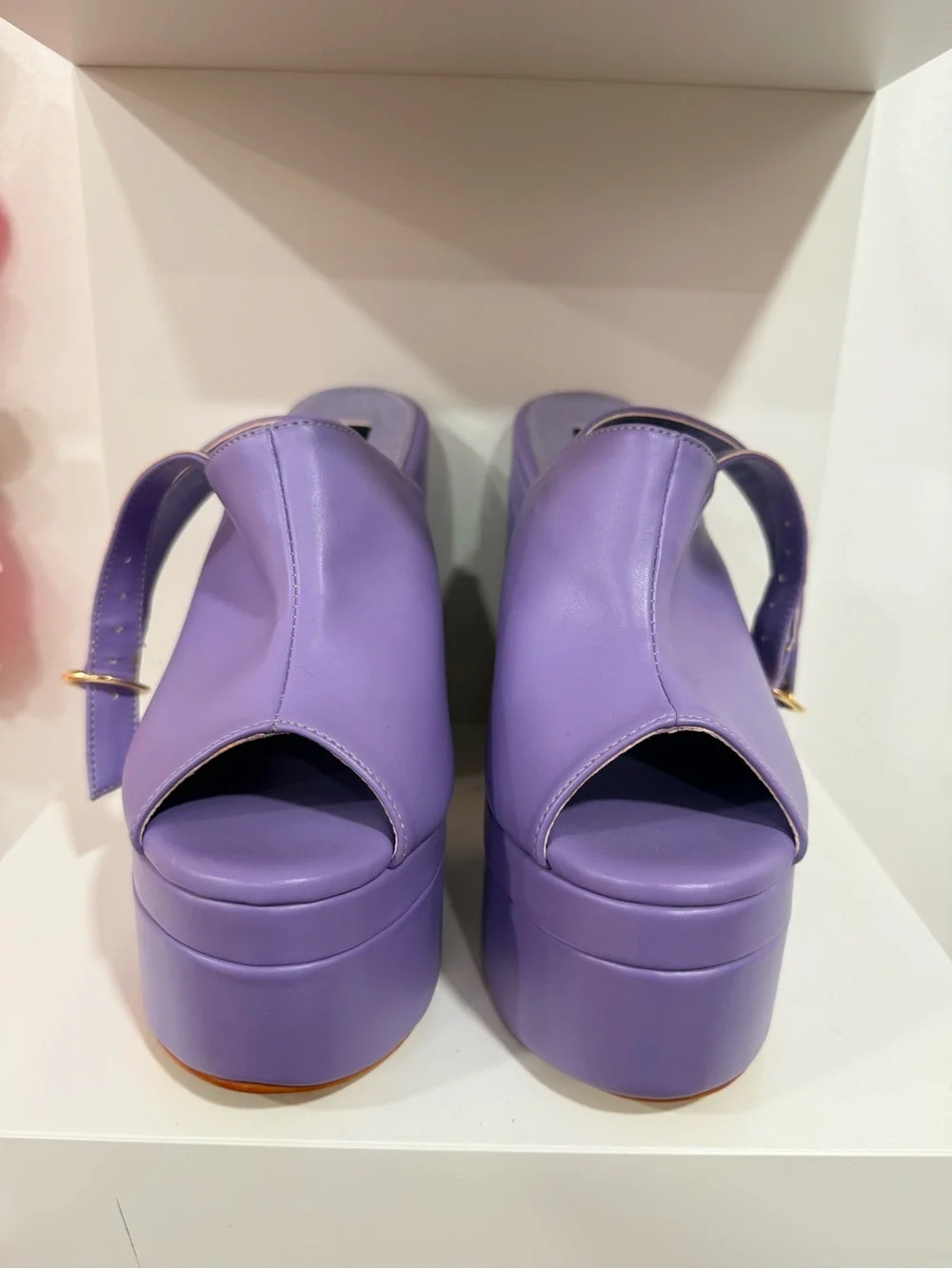 Platform Peep-Toe Slingback Heels in Lavender